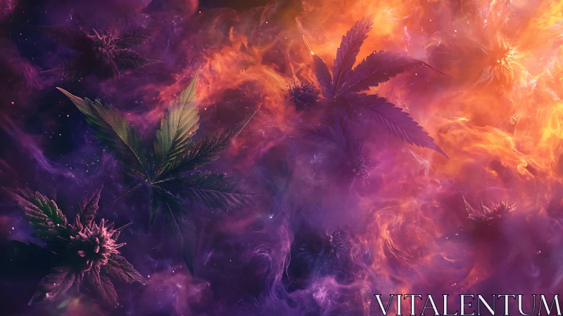 Nebula Garden of Ember Leaves in swirling cosmic haze.