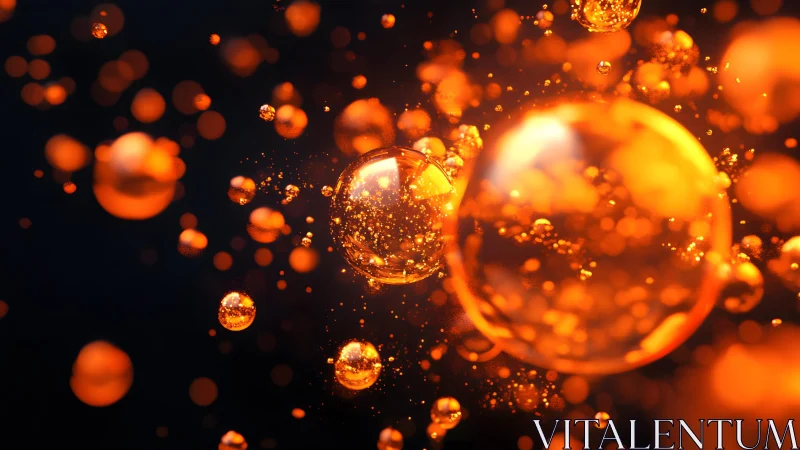 Glowing Orange Bubbles in Abstract Digital Art on Dark Background.