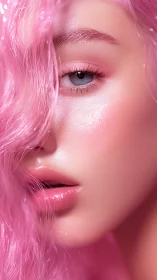 Soft pink-haired portrait glows with dreamy, glossy light