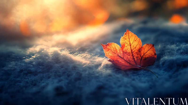 Photoreal macro of backlit maple leaf on soft bokeh field.
