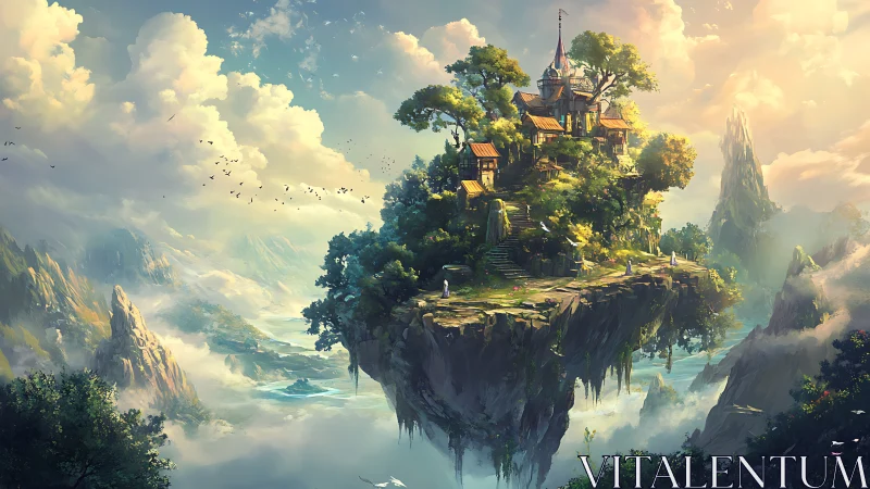 Floating Castle Among Cloud-Shrouded Mountains.