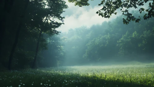 Misty Morning Meadow Awakening