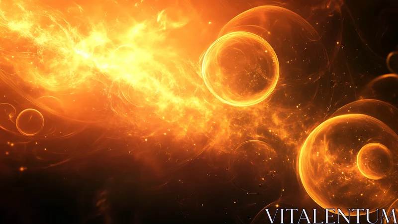 Glowing orange energy spheres within luminous plasma field.