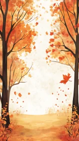 Autumn maple grove corridor with swirling golden foliage.