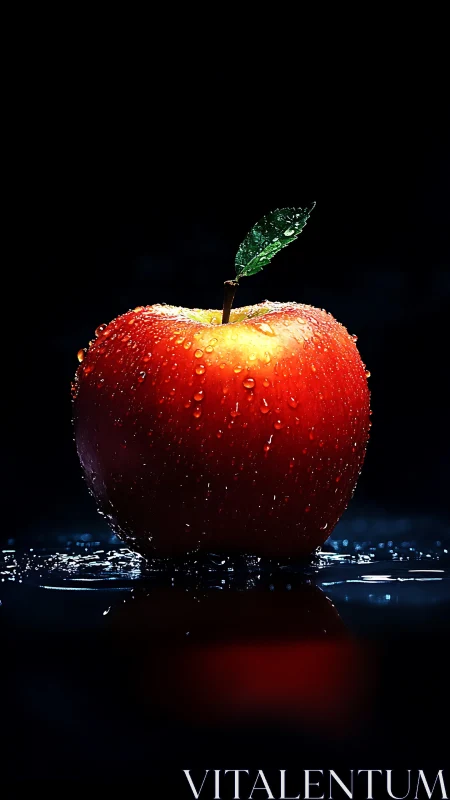 High-contrast macro study of wet red apple with specular highlights