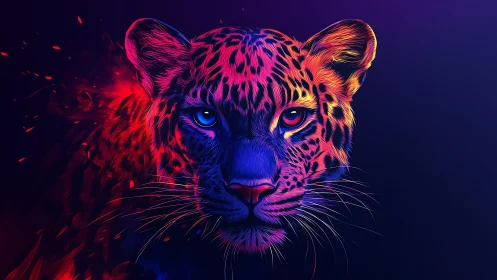 Neon Leopard Unleashed: Electric Wildfire Portrait.