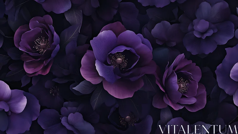 Deep Purple Peonies Against Darkness.