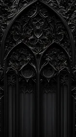 Dark gothic archway with ornate carved detailing panel.