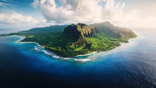 Majestic Kauai Peninsula Rises from Turquoise Ocean Waters