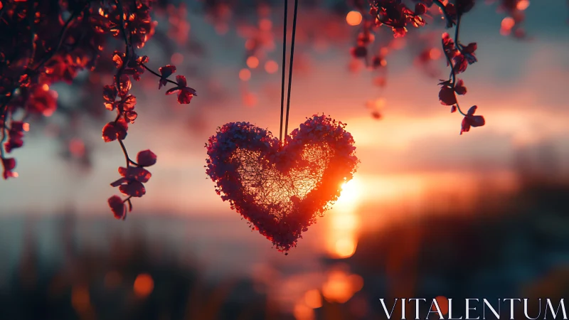 Luminous Heart Suspended Against Sunset Sky.