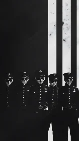 Paramilitary phantoms aligned against binary vertical fields.