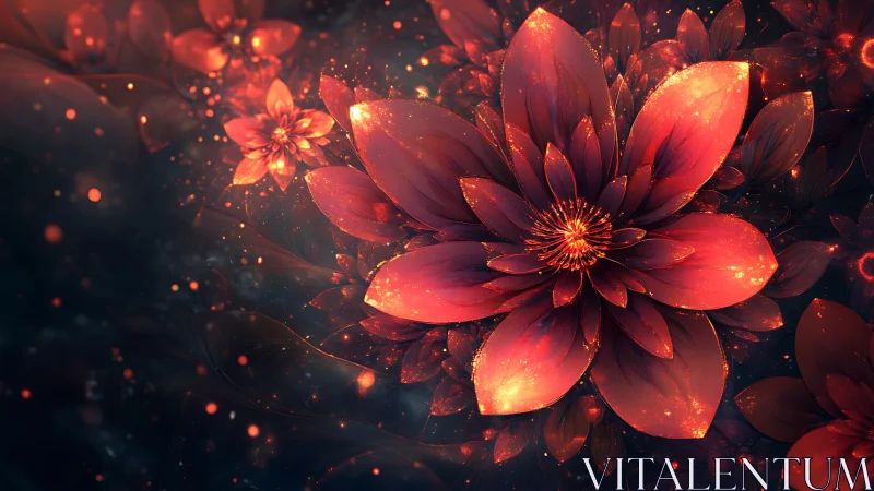 Digital render shows layered red floral structure in bloom