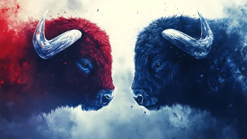Dual bison blaze into red and blue storm of resolve