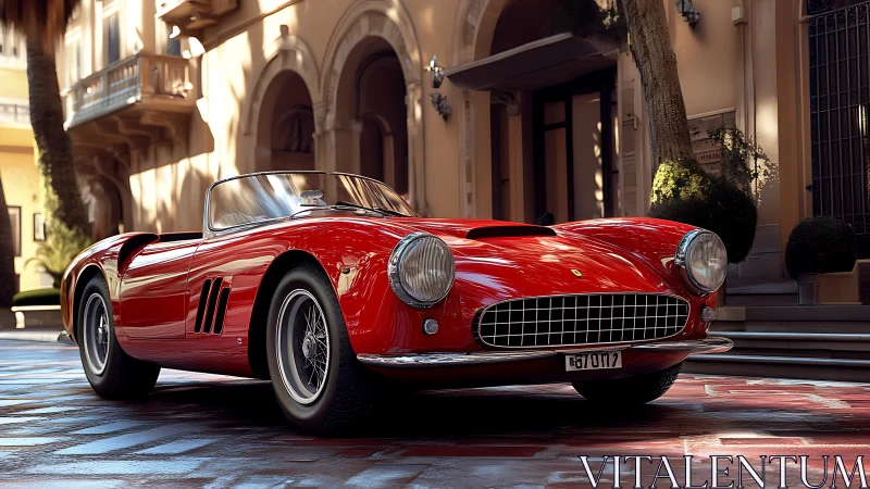 Red vintage roadster displays reflective gloss and precise bodywork