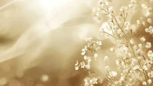 Delicate white flowers dance in soft golden light
