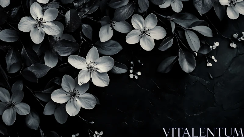 Pale Blossoms Dance Against Deep Shadows.