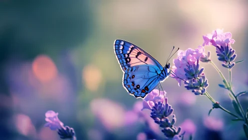 Softly glowing butterfly rests among dreamy lavender blooms