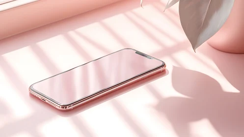 Modern Smartphone on Pink Surface with Window Light.