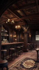 Cozy vintage bar glowing with rich wood and candlelight.