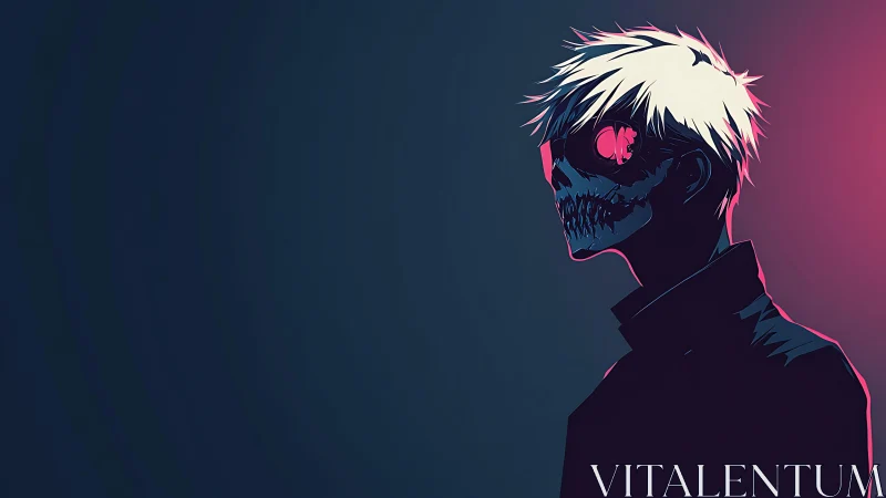 Neon-eyed skull loner under midnight cyber glow.