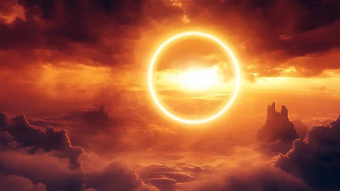 Luminous energy ring dominates volumetric cloudscape at sunset