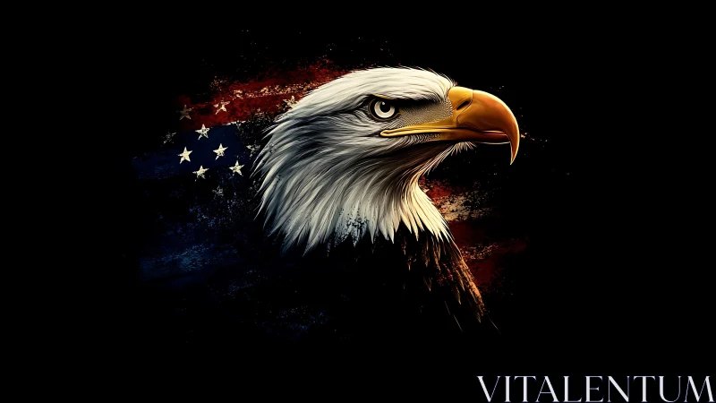 Bald Eagle Portrait with American Flag Grunge Background Art.
