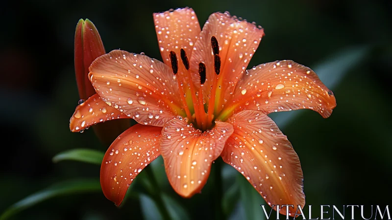 Orange Lily with Water Droplets: Botanical Macro Detail.