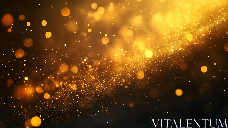 Golden bokeh particles drift across a dark, glowing space