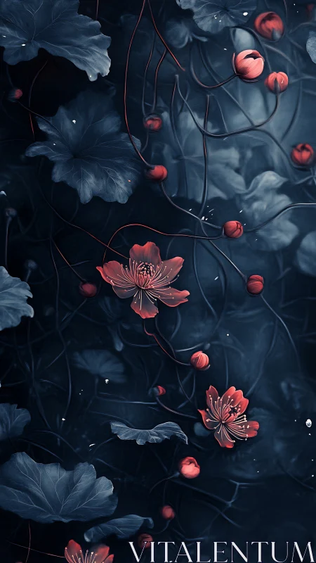 Midnight pond blossoms drifting through tangled moonlit vines.