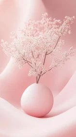 Spherical pastel vase with volumetric cherry blossom simulation.