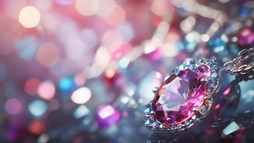 Sparkling pink gemstone pendant in a dreamy pastel glow.