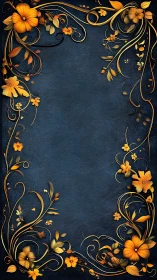 Ornamental frame with golden botanical flourishes on deep blue background.