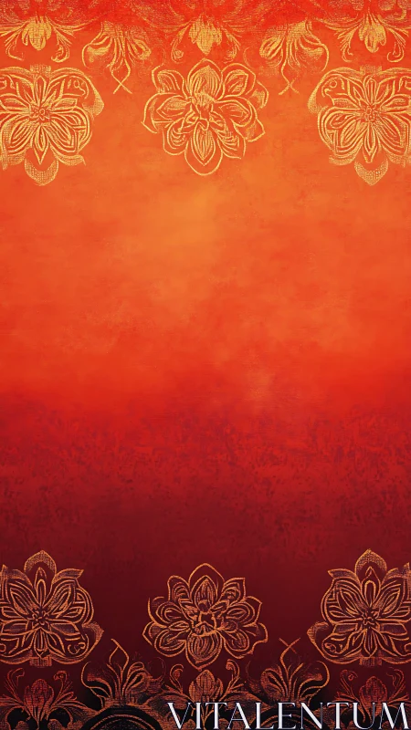 Ornate red gradient backdrop with symmetrical gold floral borders