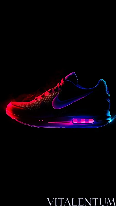 Neon lit running shoe glows boldly against deep black space