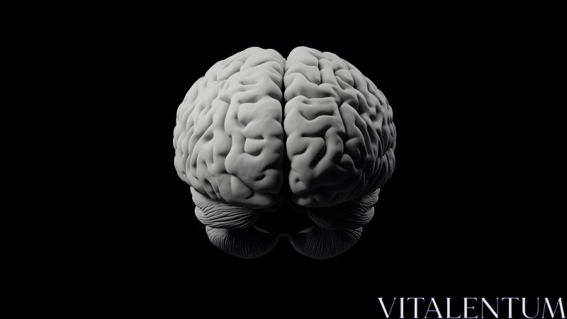 Realistic 3D Human Brain Model on Black Background, Minimalist Style.