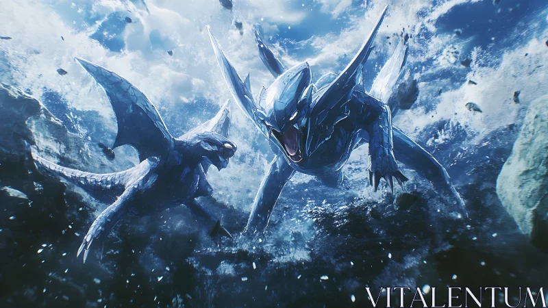 Frozen leviathans clash in a storm of shattered starlight.