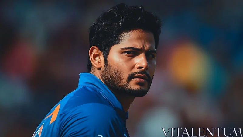 Calm cricketer gazes ahead with steady focus and resolve