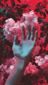 Ethereal Hand Reaches Through Neon Florals.