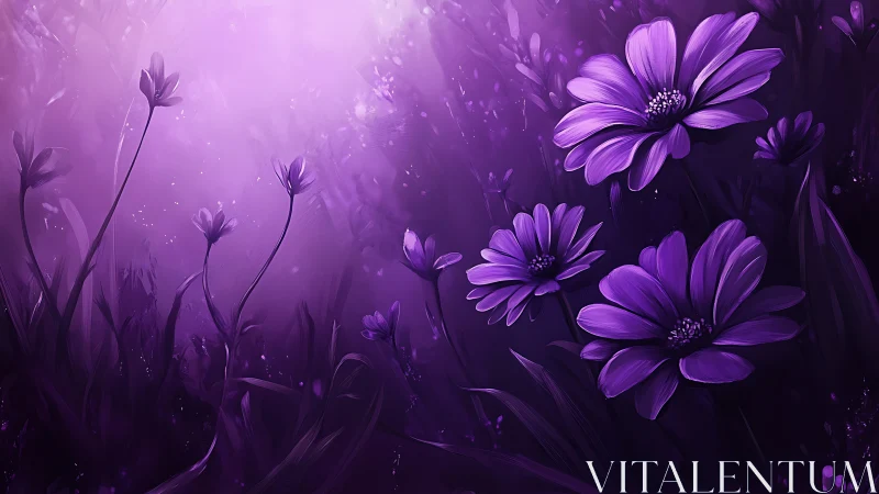 Purple Daisies Dance in Luminous Twilight Magic.