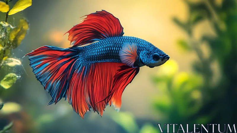 Macro close-up of vibrant halfmoon betta fish in aquarium