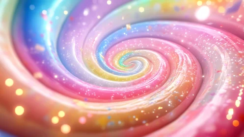 Swirling rainbow dream tunnel filled with soft sparkles.