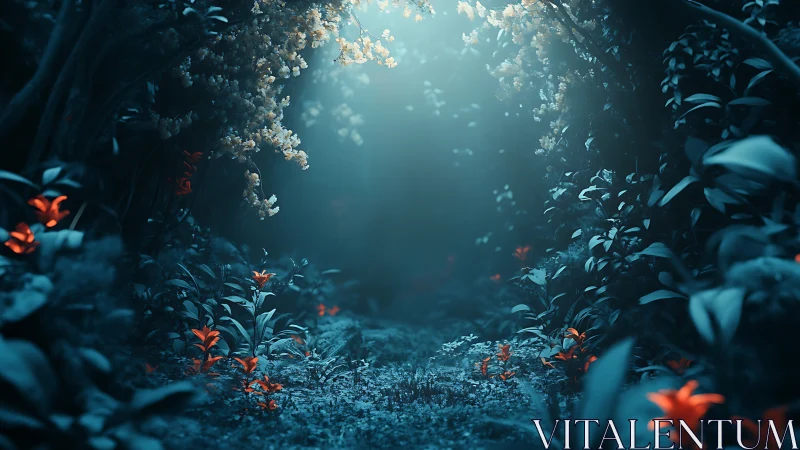 Underwater Cavern with Bioluminescent Flora