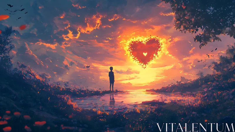 Solitary Soul Gazes Upon Love's Burning Heart.