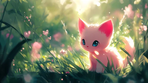Backlit pastel kitten rendered in soft-focus meadow lighting study