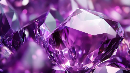 Photorealistic violet gemstones with faceted crystal geometry.