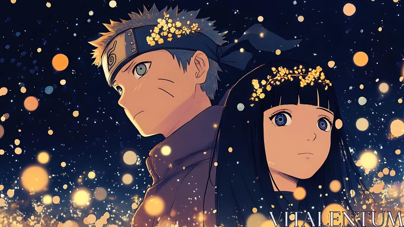 Stardusted ninja hearts stand back to back in quiet resolve