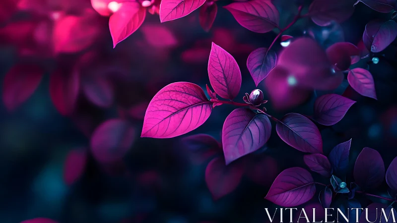Neon magenta foliage glowing against deep teal bokeh background.