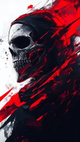 Grim reaper skull erupts through red and black chaos.