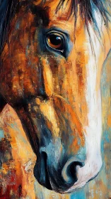 Impasto equine portrait in expressive warm&ndash;cool contrasts.