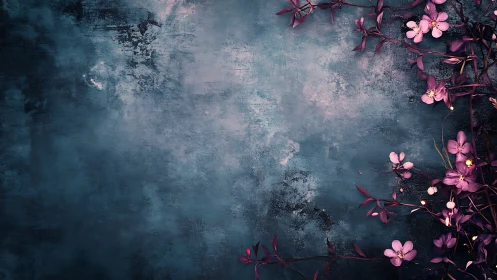 Botanical arrangement on weathered textured surface background